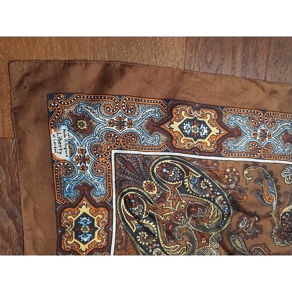 Vintage Liberty of London Silk Square Scarf Brown blue Paisley 23 x 24 mandala - Picture 15 of 16